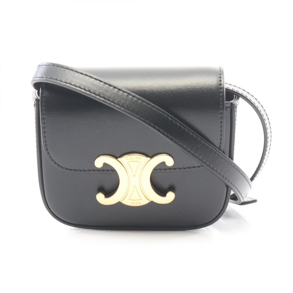 Celine Claude Triomphe Shoulder Bag Leather Black